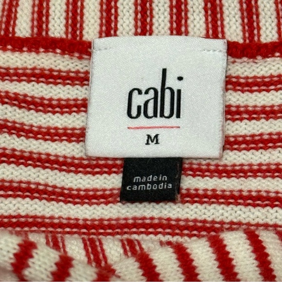 Cabi NWOT Ringmaster Cowl Neck Pullover #6447 Red soft white stripe Sz. M - Picture 2 of 5